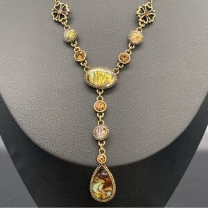 Vintage 1980s Brass Y Necklace & Earring Set